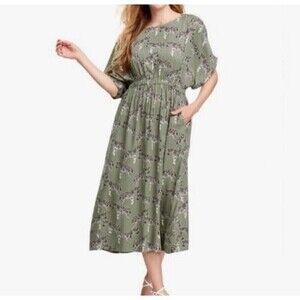 World Market Women's Zebra Novelty Print Midi Dress in Sage Green Size LARGE/XL